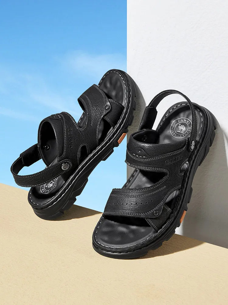 Men's Genuine Cow Leather Sandals – Casual Ankle-Wrap, Lightweight Summer Footwear