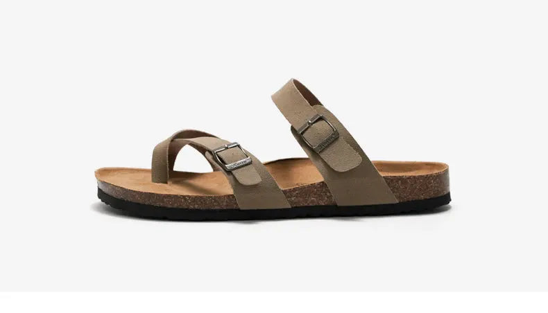 Men's Cork Style Beach Sandals – Metal Detail, EVA Sole, Fashion Summer Flip Flops