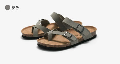 Men's Cork Style Beach Sandals – Metal Detail, EVA Sole, Fashion Summer Flip Flops
