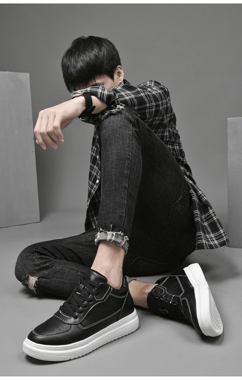 Men's Height Increasing Leather Platform Sneakers – 6/8/10cm Elevator Lace-Up Luxury Shoes