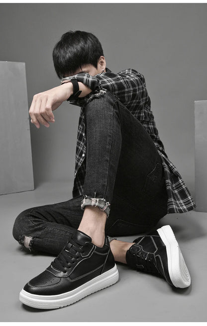 Men's Height Increasing Leather Platform Sneakers – 6/8/10cm Elevator Lace-Up Luxury Shoes