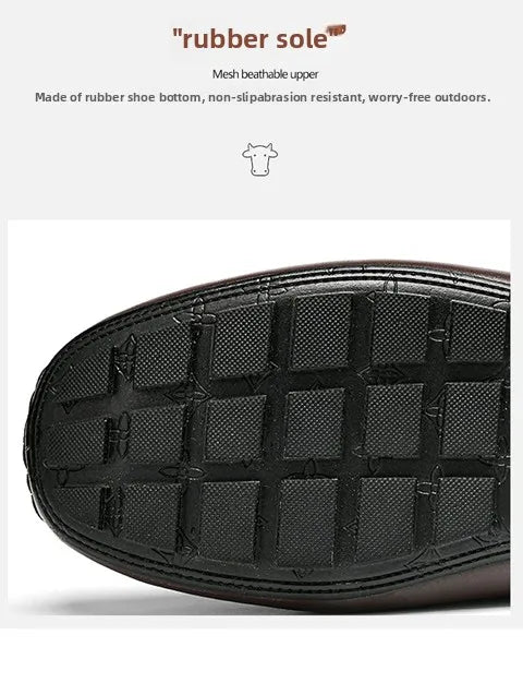 Men's Top-Grain Cowhide Business Casual Leather Loafers – Breathable, Sophisticated Summer Shoes