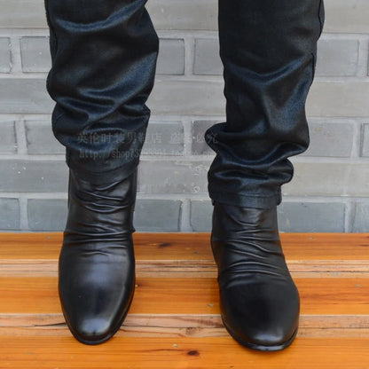 Men's Genuine Leather High Top Zip Ankle Boots – Pointed Toe, Dress Chelsea Boots