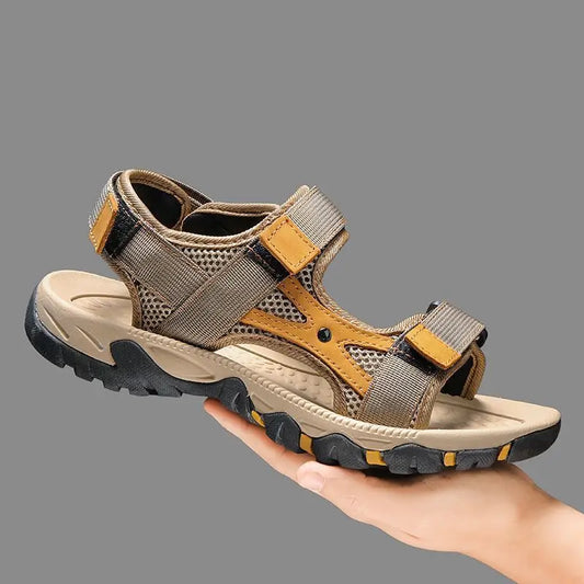 Vamnie Summer Mens Sandals Beach Leather Sandals for Men Gladiator Sandals Outdoor Sports Male Summer Shoes Plus Size 39-46