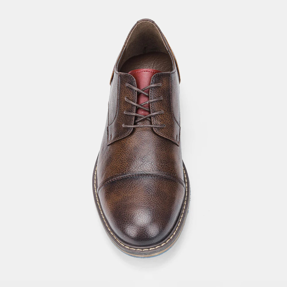 Men's Retro Cap Toe Oxford Derby Leather Shoes – Breathable, Height Increasing, Casual Fashion