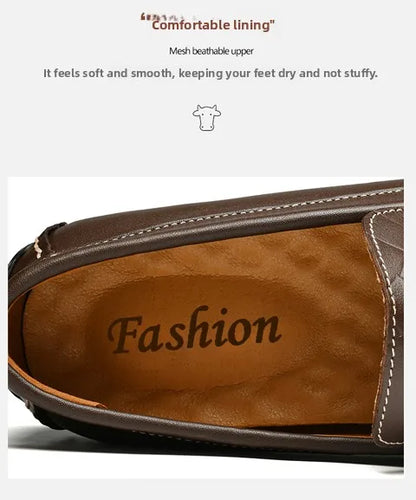 Men's Top-Grain Cowhide Business Casual Leather Loafers – Breathable, Sophisticated Summer Shoes