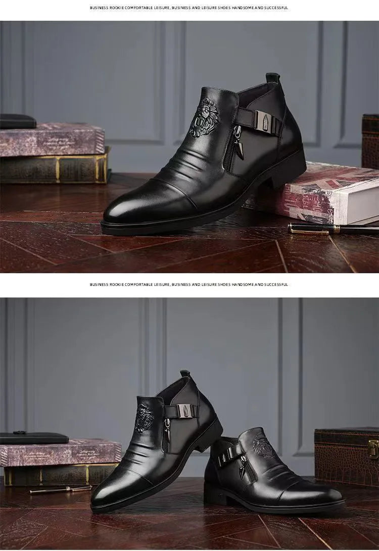 Men's Pointed Toe Chelsea Ankle Boots – British Style, Zip Closure, Business Casual Leather Shoes