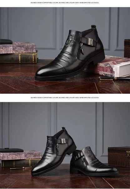 Men's Pointed Toe Chelsea Ankle Boots – British Style, Zip Closure, Business Casual Leather Shoes