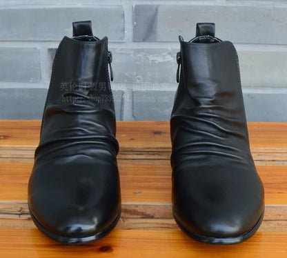 Men's Genuine Leather High Top Zip Ankle Boots – Pointed Toe, Dress Chelsea Boots