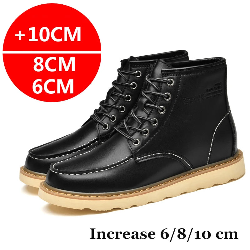 Men's Elevator Hidden Heel Boots – Height Increasing 6CM 8CM 10CM, Microfiber Leather, Warm Lining