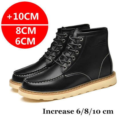 Men's Elevator Hidden Heel Boots – Height Increasing 6CM 8CM 10CM, Microfiber Leather, Warm Lining