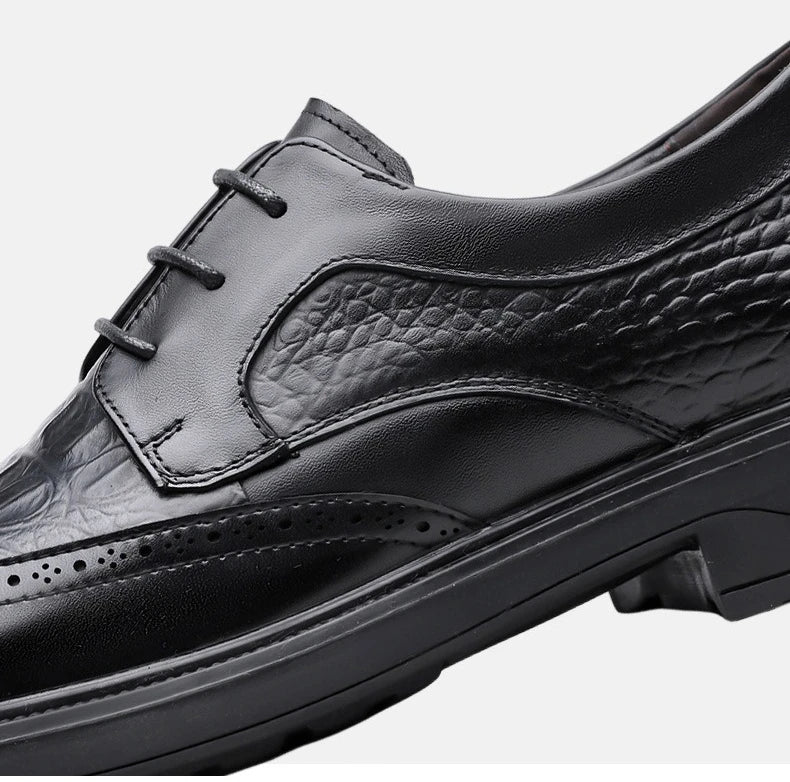 Men's Korean-Style Solid Cow Leather Brogue Shoes – Lace-Up, Height Increasing, Business Casual