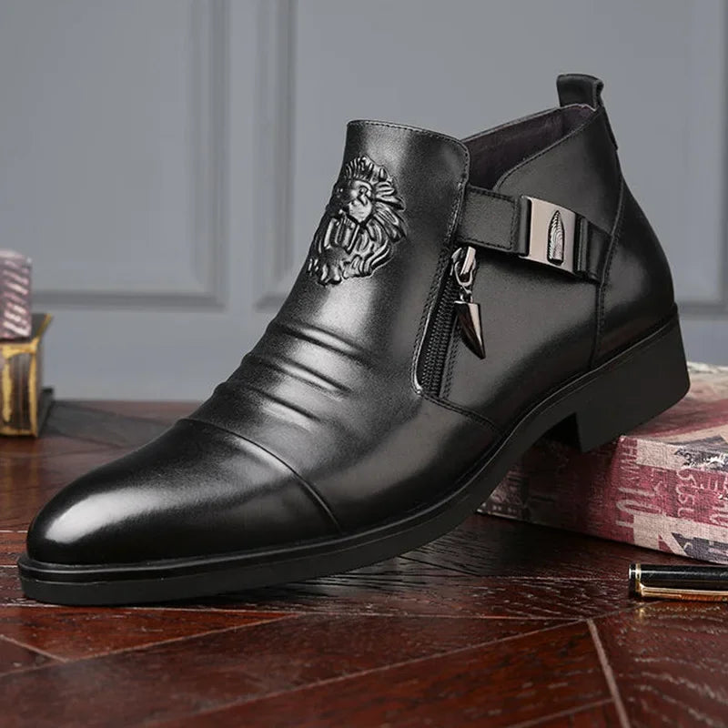 Men's Pointed Toe Chelsea Ankle Boots – British Style, Zip Closure, Business Casual Leather Shoes
