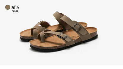 Men's Cork Style Beach Sandals – Metal Detail, EVA Sole, Fashion Summer Flip Flops
