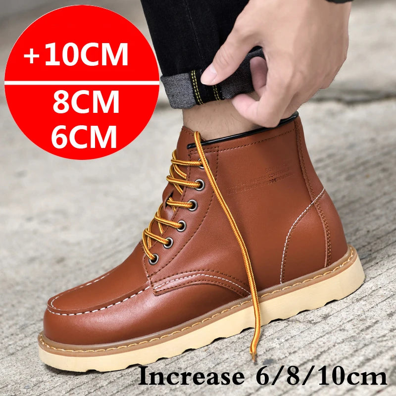Men's Elevator Hidden Heel Boots – Height Increasing 6CM 8CM 10CM, Microfiber Leather, Warm Lining