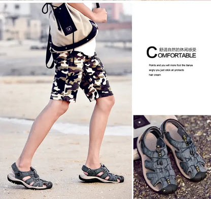 Men's Soft-Soled Leather Baotou Beach Sandals – Anti-Slip, Hollow Breathable, Casual Outdoor