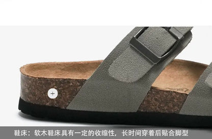 Men's Cork Style Beach Sandals – Metal Detail, EVA Sole, Fashion Summer Flip Flops