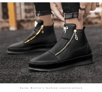 Men's High Top Zip Ankle Boots – Skateboard Style, Height Increasing, Korean Fashion Shoes