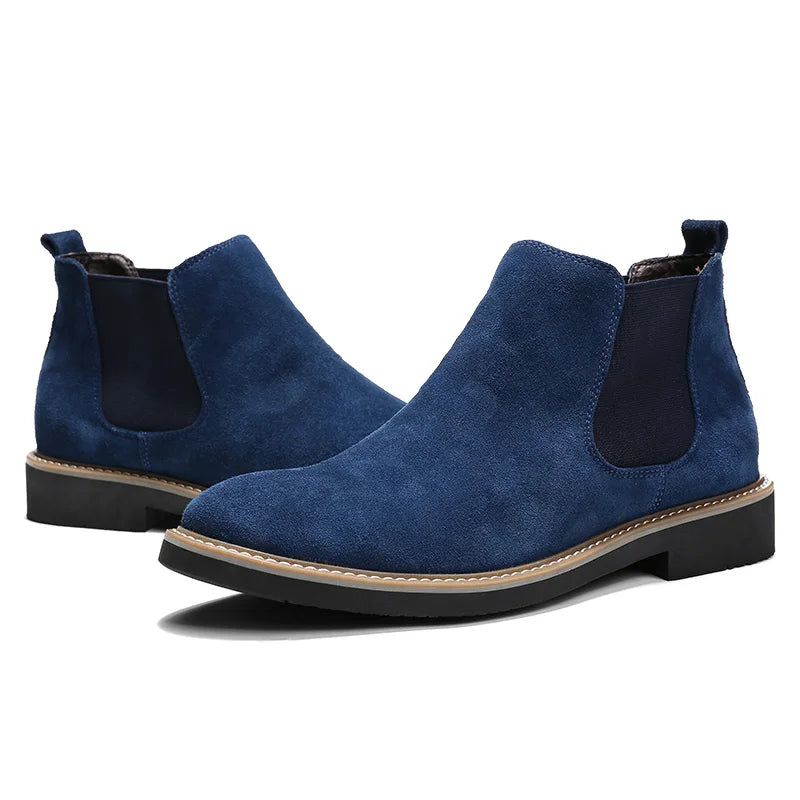 Men's British Style Chelsea Boots – Suede Leather, Slip-On, Pointed Toe Ankle Boots
