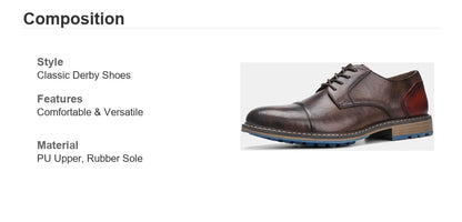 Men's Retro Cap Toe Oxford Derby Leather Shoes – Breathable, Height Increasing, Casual Fashion