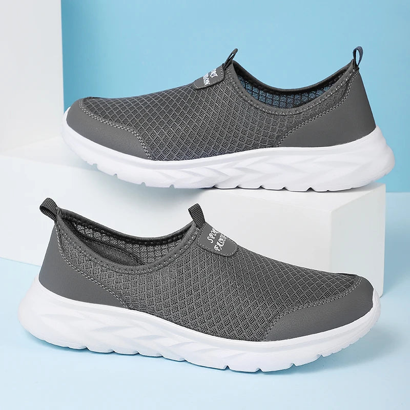 Men's Classic Breathable Mesh Slip-On Sneakers – Lightweight, Anti-Odor, Casual Running Shoes