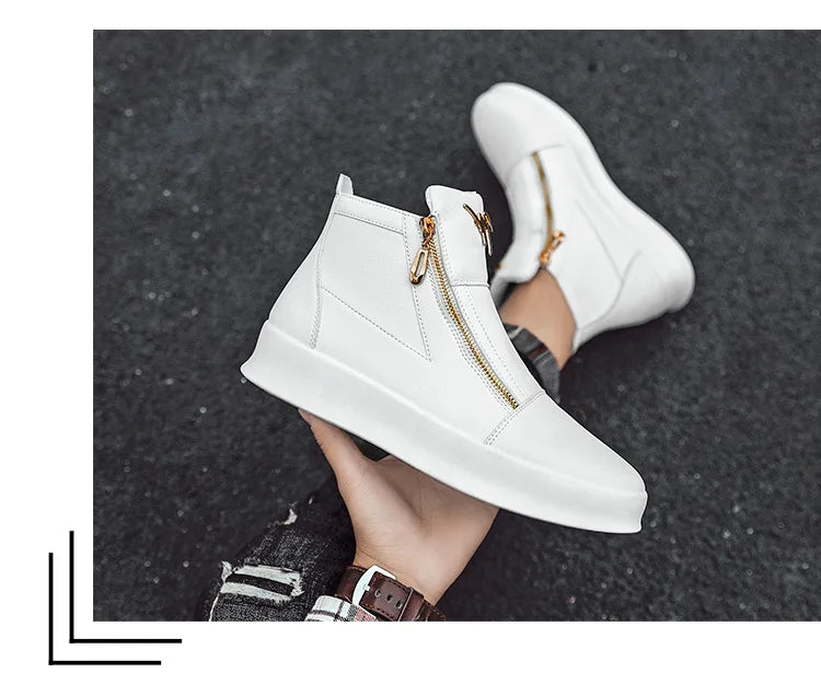 Men's High Top Zip Ankle Boots – Skateboard Style, Height Increasing, Korean Fashion Shoes