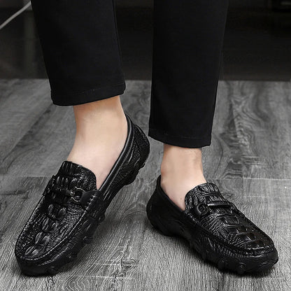 Luxury Genuine Leather Crocodile Style Loafers – Sheepskin Insole, Thick Bottom Driving Moccasins