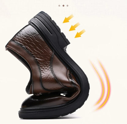 Men's Korean-Style Solid Cow Leather Brogue Shoes – Lace-Up, Height Increasing, Business Casual