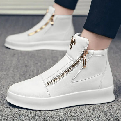 Men's High Top Zip Ankle Boots – Skateboard Style, Height Increasing, Korean Fashion Shoes