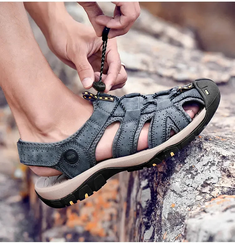 Men's Soft-Soled Leather Baotou Beach Sandals – Anti-Slip, Hollow Breathable, Casual Outdoor