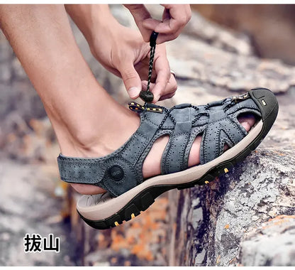 Summer Sandals Men's Baotou Beach Shoes Soft Soled Leather Anti Slip Outdoor Hollow Breathable Daily Casual Men's Shoes Slippers