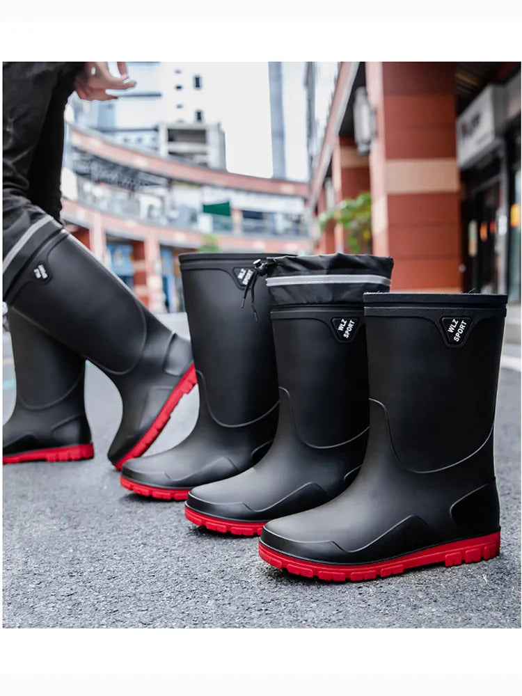 Men's German-Style Waterproof Rain Boots – High Tube, Snake-Bite Resistant, Thickened Rubber