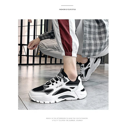 Men's Breathable Mesh Soft Sole Running Sneakers – Lace-Up, All-Season Comfort Walking Shoes