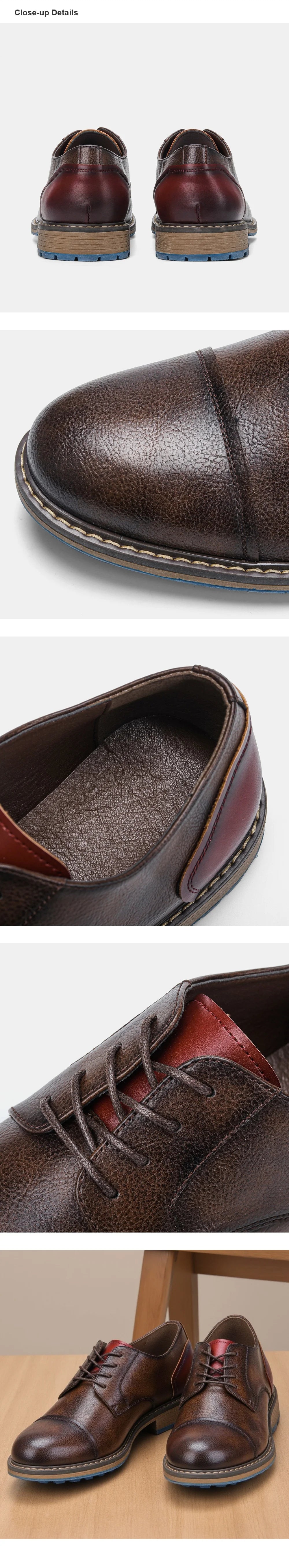 Men's Retro Cap Toe Oxford Derby Leather Shoes – Breathable, Height Increasing, Casual Fashion