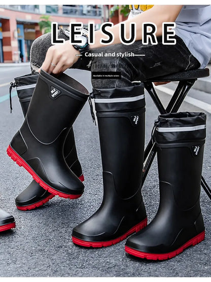 German Style Men's Rain Boots Long High Tube Waterproof Outdoor Camping Fishing Snake Bite Resistant Thickened Rubber Shoes