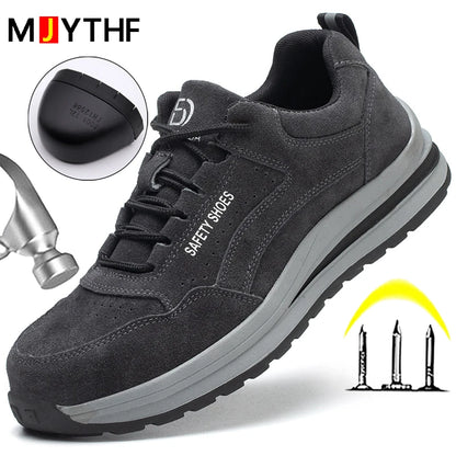 Men's Indestructible Steel Toe Safety Work Boots – Puncture-Proof, Cow Suede, Breathable Work Sneakers