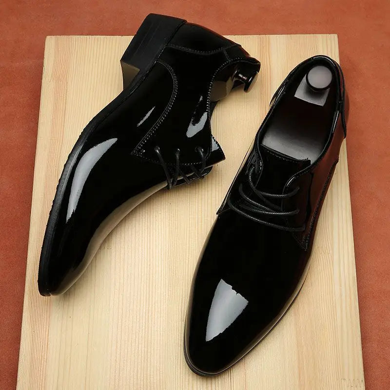 Men's Black Pointed Toe Dress Shoes – Elegant Waterproof Leather, Office & Business Formal