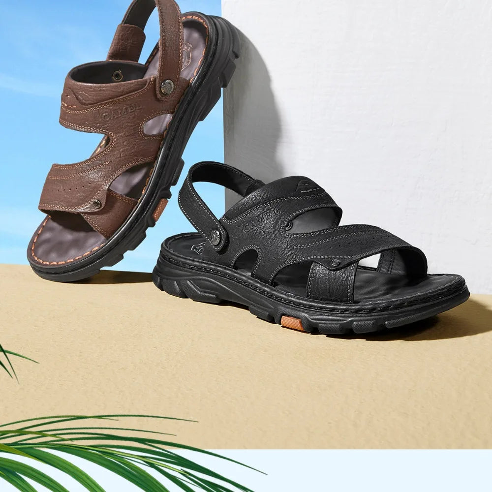Golden Camel Men's Classic Genuine Leather Sandals – Ankle-Wrap, Lightweight, Casual Outdoor