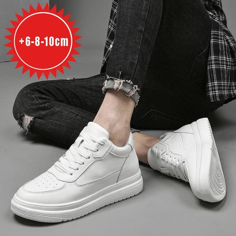 Men's Height Increasing Leather Platform Sneakers – 6/8/10cm Elevator Lace-Up Luxury Shoes