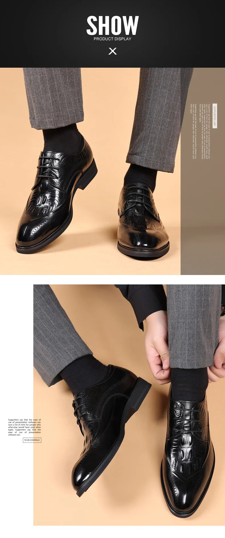 COW LEATHER Men Business Brocade Carving Leather Shoes Pointed Handmade Crocodile Pattern Fashion Business Dress Leather Shoes
