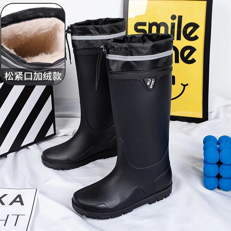 German Style Men's Rain Boots Long High Tube Waterproof Outdoor Camping Fishing Snake Bite Resistant Thickened Rubber Shoes
