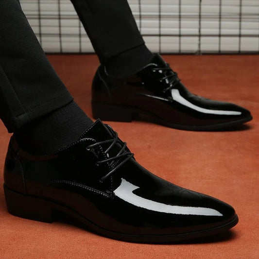 Men's Black Pointed Toe Dress Shoes – Elegant Waterproof Leather, Office & Business Formal