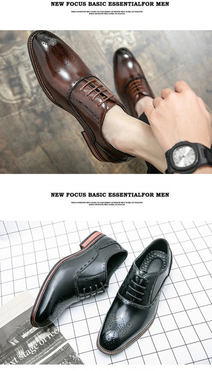 Men's Classic Italian Oxford Dress Shoes – Pointed Toe, Microfiber, Formal Business Shoes