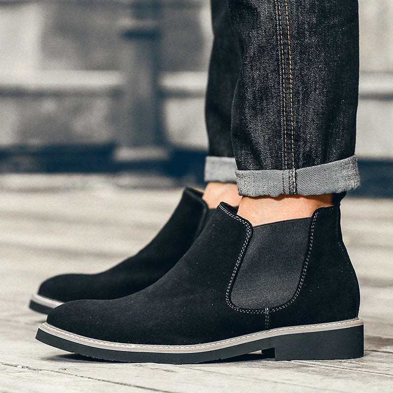Men's British Style Chelsea Boots – Suede Leather, Slip-On, Pointed Toe Ankle Boots