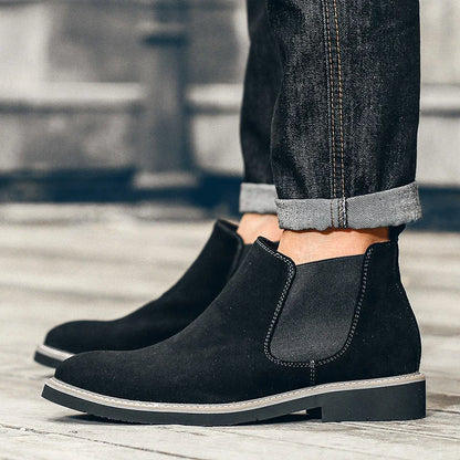 Men's British Style Chelsea Boots – Suede Leather, Slip-On, Pointed Toe Ankle Boots