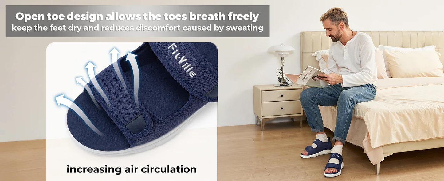 Fitville Men‘s Sandals Wide Diabetic Shoes for Men Beathable Beach Sandal with Arch Support Feet Pain Relief Plantar Adjustable