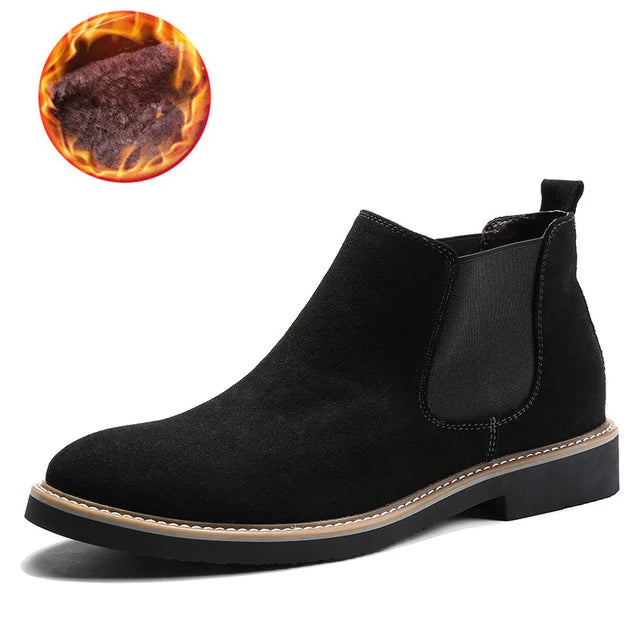 Men's British Style Chelsea Boots – Suede Leather, Slip-On, Pointed Toe Ankle Boots