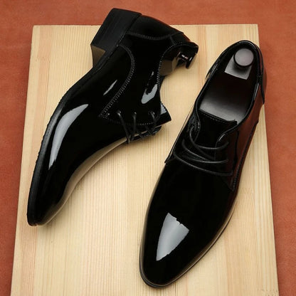 Men's Black Pointed Toe Dress Shoes – Elegant Waterproof Leather, Office & Business Formal