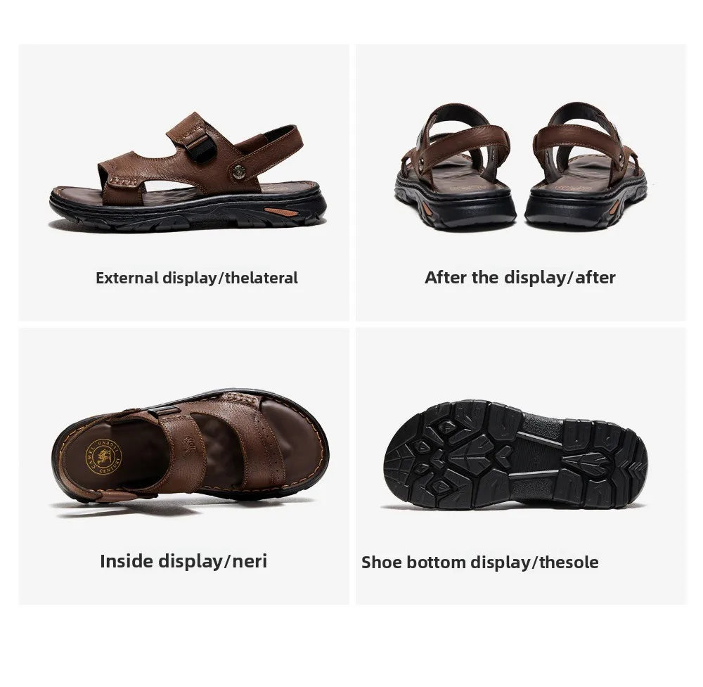 Golden Camel Men's Classic Genuine Leather Sandals – Ankle-Wrap, Lightweight, Casual Outdoor