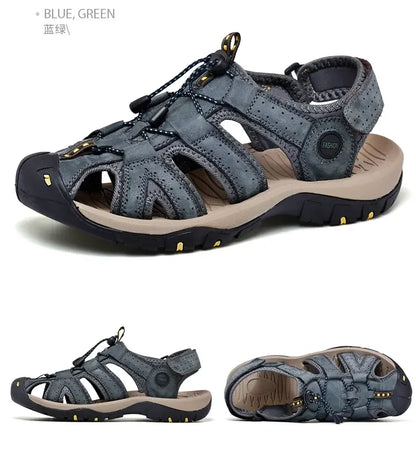 Summer Sandals Men's Baotou Beach Shoes Soft Soled Leather Anti Slip Outdoor Hollow Breathable Daily Casual Men's Shoes Slippers